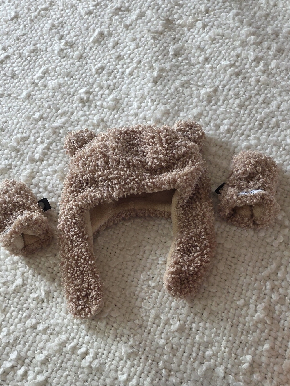 7AM ENFANT Cozy Teddy Ear Kids Hat and Mittens Set - Light Brown- BOUCLET